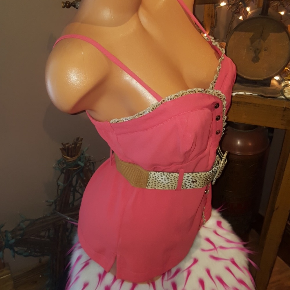 Bebe ruffle animal print belted top M - Picture 4 of 7